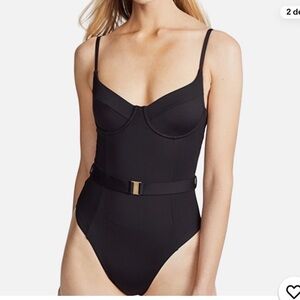 Black One-Piece Swimsuit with Belt Detail